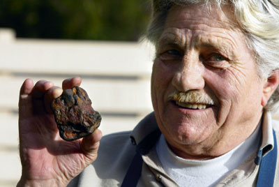 Denis Lakic from Terang with the piece of rock he believes could turn out to be part of a meteorite.